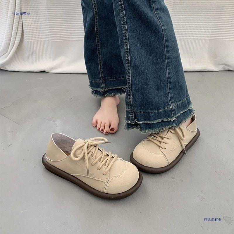 Maillard leather shoes new thick-soled soft-soled lace-up casual flat-soled retro single shoes