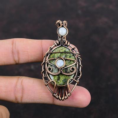 Evil Eye Dragon Bloodstone Pendant Copper Wire Wrapped Pendant Rainbow Moonstone Pendant Handmade Pendant Gemstone Pendant Anniversary Gift