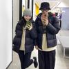 Black couple down cotton-padded clothes women's short women's winter new hooded bread clothes thickened padded jacket