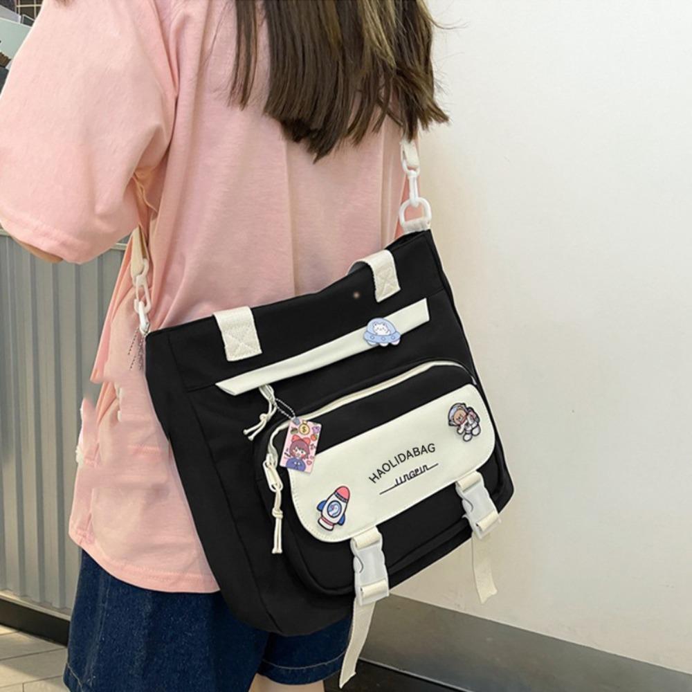 Ins Students School Bags Multi Pockets Large Handbag Cute Teenage Shoulder Bags  Girl