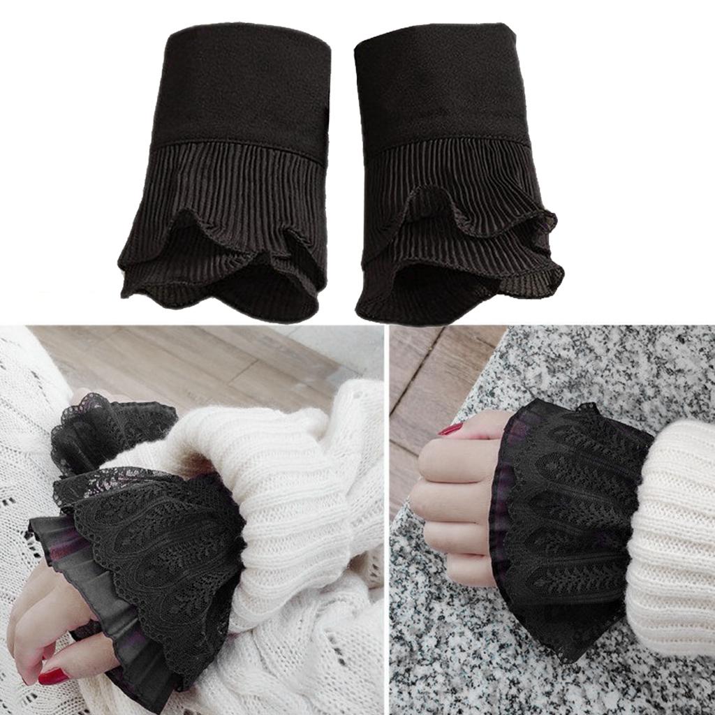 Elegant Lace Pleated Wrist Cuff Button Decorated Cuff Fake Sleeves Cotton Women’s Accessories for Daily Outfit