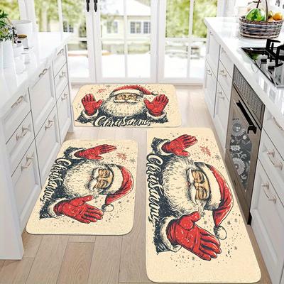1Pcs Santa Claus Pattern Floor Mat Modern Kitchen Polyester Rug Non-Slip Colorful Indoor Carpet, For Home Bathroom Bedroom Living Room Decor
