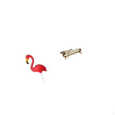 Bird Statue Figurine Yard Art Ornament Flamingo Garden Stake Sculpture with Miniature Sofa Model
