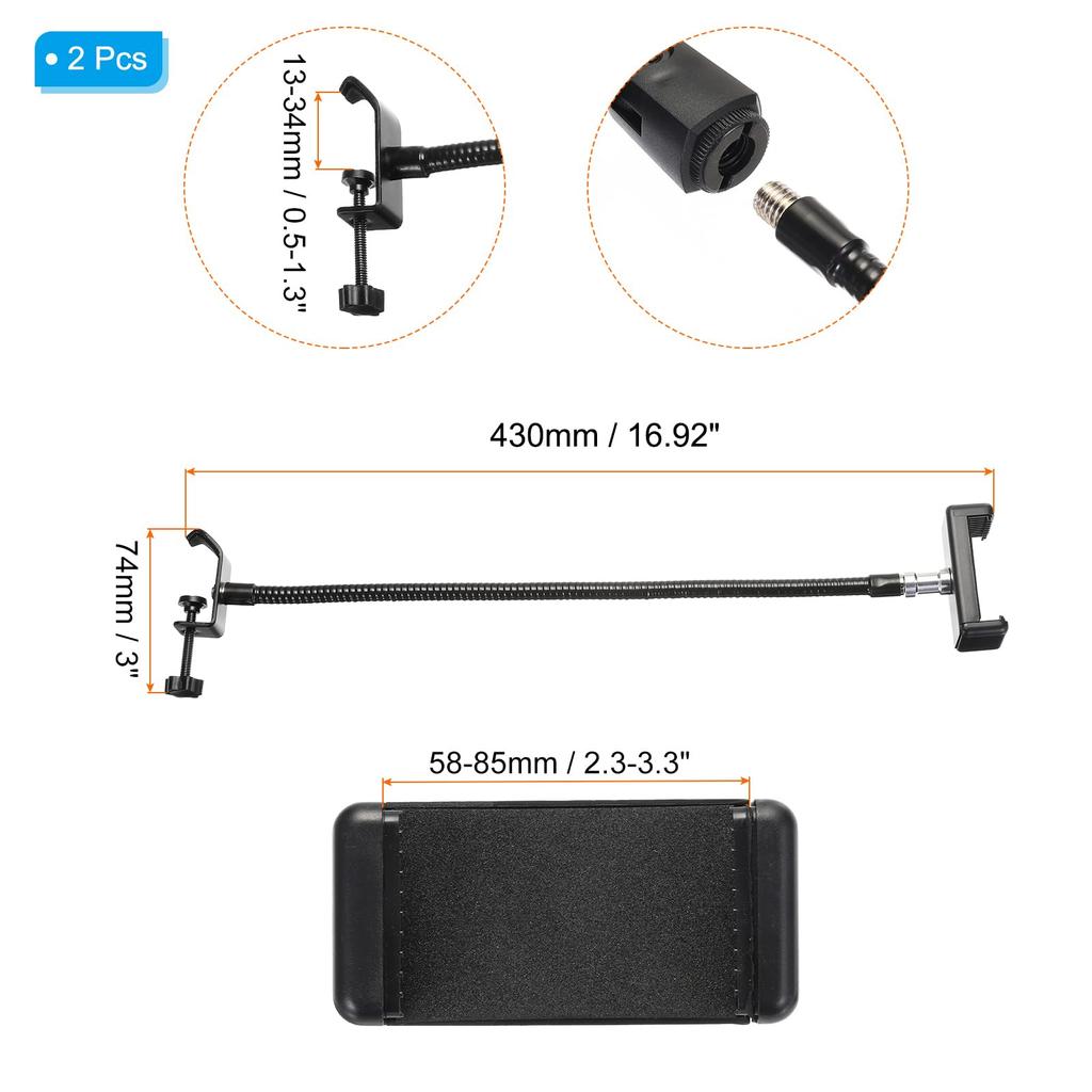 PATIKIL 18.5" Gooseneck Desk Microphone Stand with Clip, Flexible Arm, Desktop Microphone Stand with Two 38" to 58" Phone Clips for Singing and