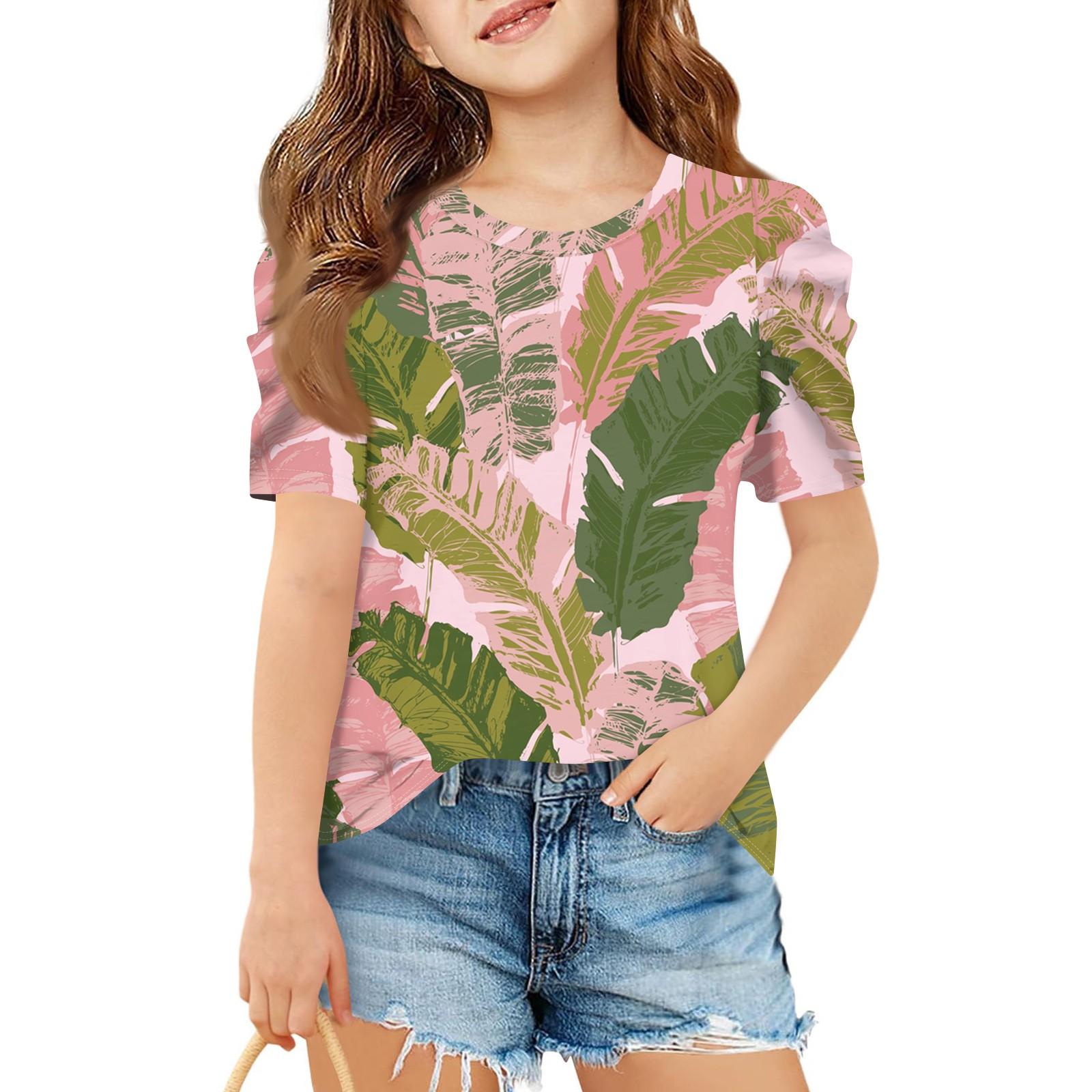 

Летний топ с короткими рукавами для девочек, детская повседневная гавайская футболка с круглым вырезом 160