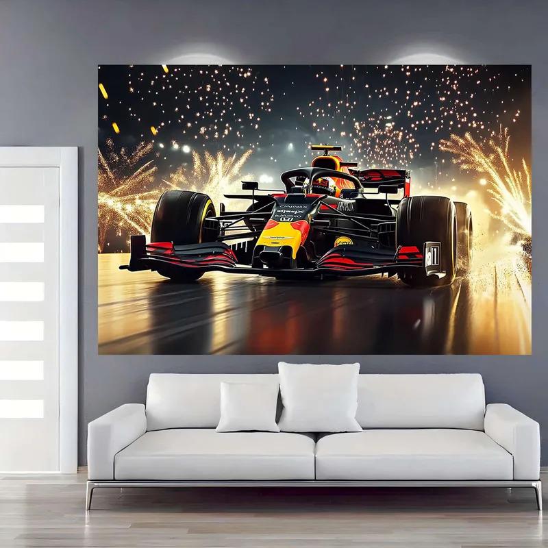 1 2D Formula racing theme photo banner with sparks - bright red and black formula car design, racing party decoration
