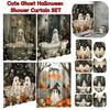 Cute Cartoon Ghost Shower Curtain Set Halloween Shower Curtain Polyester Fabric Spooky Bathroom Curtain For Bathroom Decorations