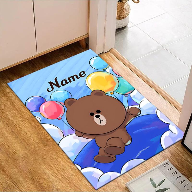 Custom Name Brown Bear Celebration Rug for Living Room, Game Rooms, Office, Bedroom, Floor Mat Playful Design, fan gifts Christmas decor