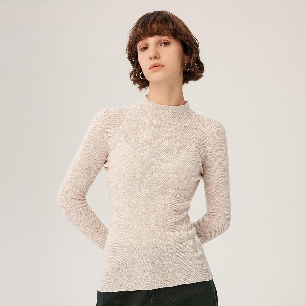 Women's Slim-Fit Long-Sleeve High-Collar Fine-Spun 100% Wool Base Layer Top
