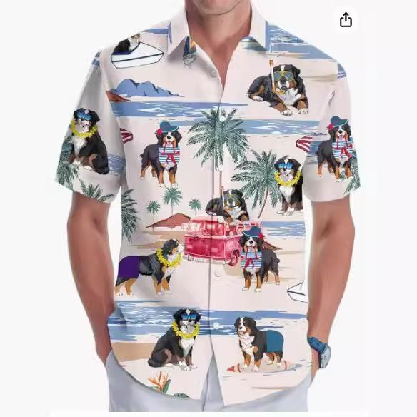 Summer Hawaiian Shirt Men's Fashion Digital Printing Short Sleeve One Hong Kong Trendy