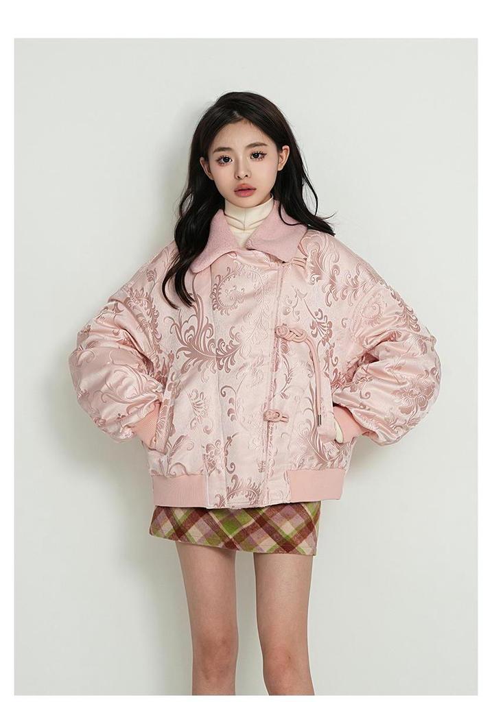 Yaya Women's 2025 Winter Shearling Collar Down Jacket – New Chinese Style, Short & Loose Fit