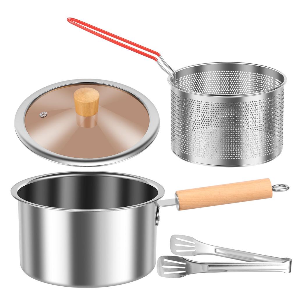 Deep Fryer Pot Stainless Steel Deep Fryer with Basket and Handle Portable Fry Pot with Lid Oil Saving Deep Fat Fryer Cooking