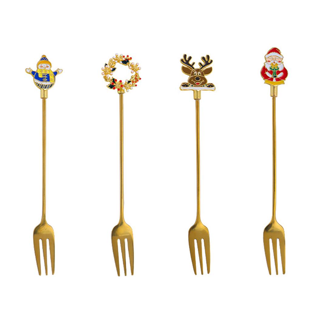 4pcs/set Christmas Stainless Steel Coffee Spoons Tea Scoops Fork Festival Party Tableware Christmas NewYear Gifts