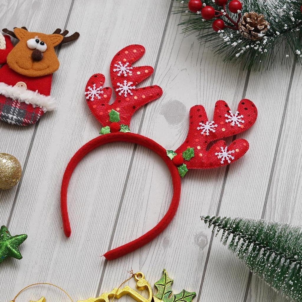 Red Christmas Headband Glitter Reindeer Antlers Design Hair Band | Deer Horn Hairband for Party Birthday | Xmas Gift for Children Girls