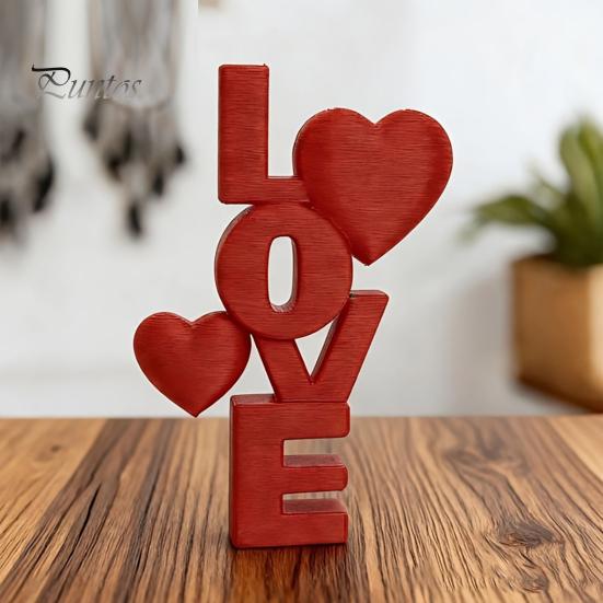 Valentine Day Gift for Her 2Pcs 3D Printed Stacked LOVE Letter Ornament with Heart Decor, Romantic Anniversary Girlfriend Tabletop Love Sculpture,