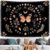 Orange Butterfly Moon Flower Tapestry Boho Floral Plant Tapestries For Bedroom Aesthetic Tapastry'S Wall Hanging Mandala