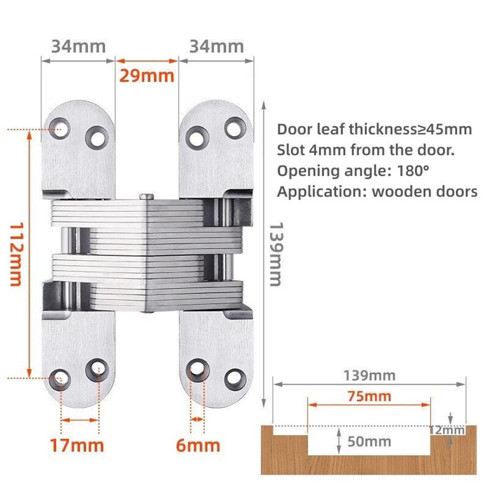 Hidden Gate Hinge Stainless Steel Invisible Door Hinges Concealed Barrel Wooden Box Silver