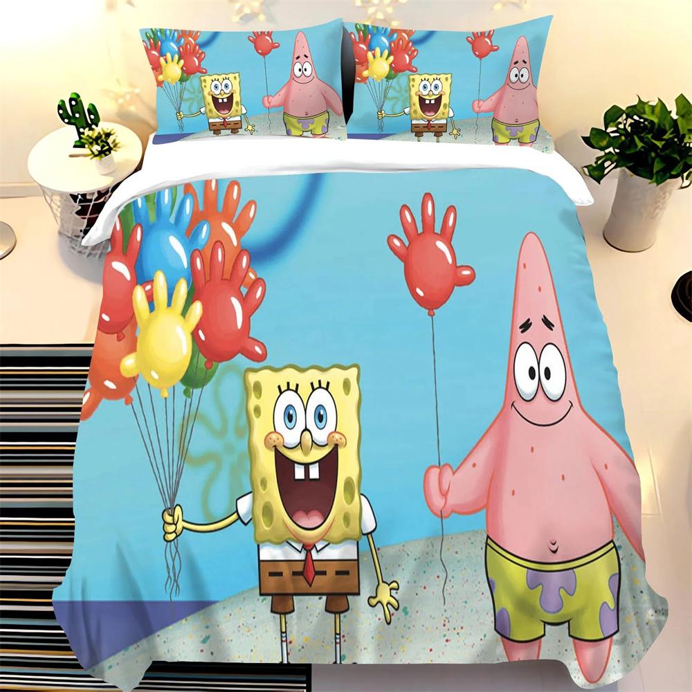 SpongeBob SquarePants Duvet Cover Set, Boy and Girl Duvet Cover Pillowcase, Cute Set, King Size Bedding Set 2/3 Piece Set