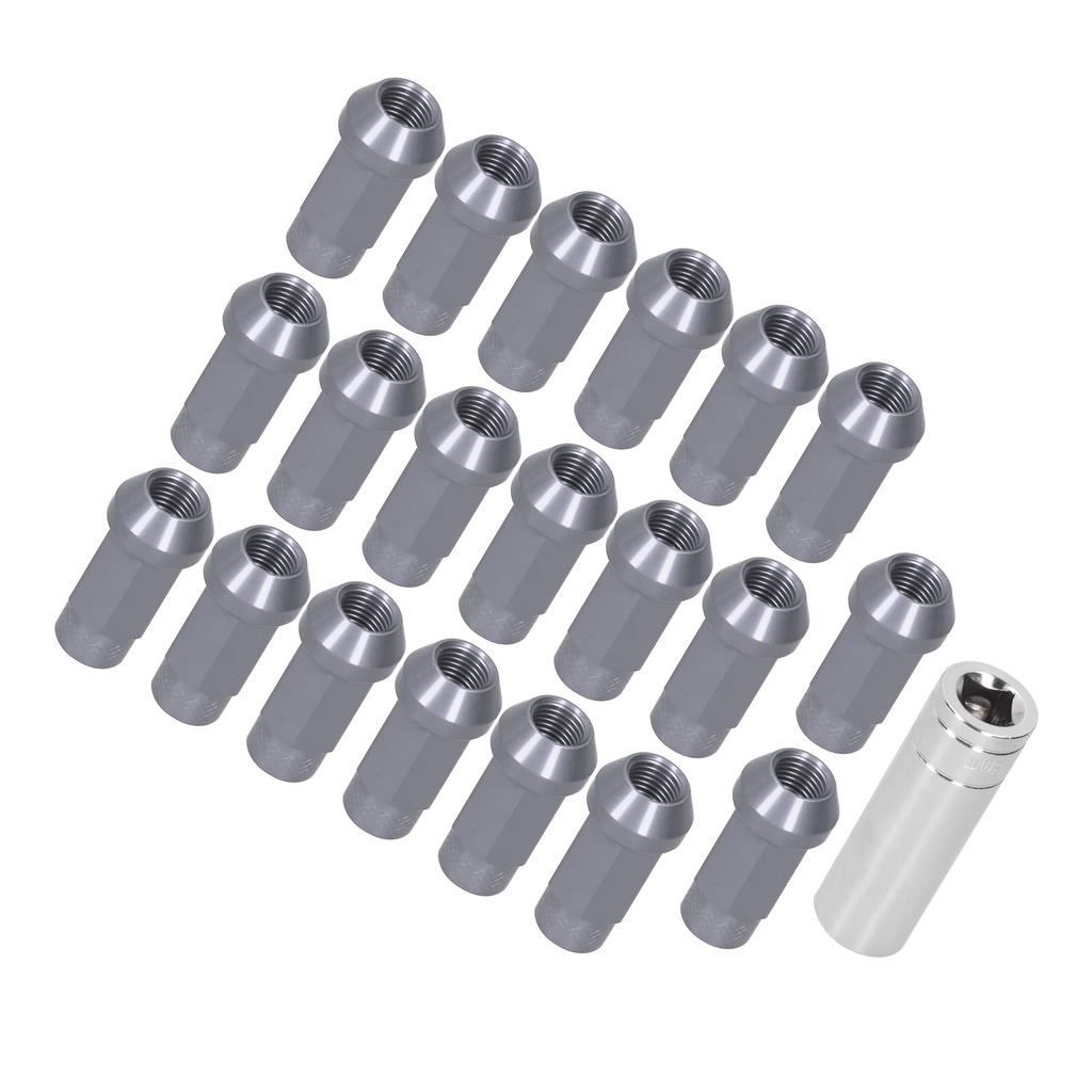 20pcs Wheel Lug Nuts M14x1.5 Thread 2in Height 7075 T6 Aluminum Thru Hole Locking Lug NutsTitanium Color