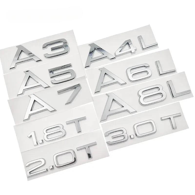 For Audi RS3 Letter Number Chrome Emblem for Audi Car Trunk Discharge Capacity Badge Sticker 1.8T 2.0T 3.0T 3.2 3.6 4.2 A3 A5 A7 A4L A6L A8L