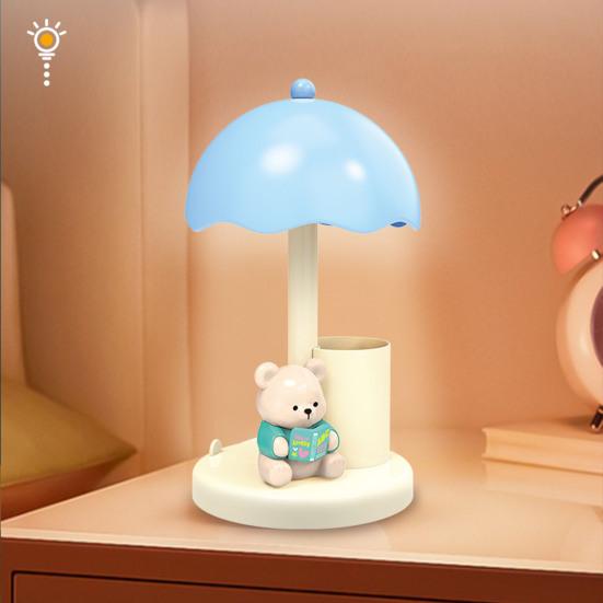 Night Light 3 Brightness Levels Adjustable Soft Warm Light USB Rechargeable Bear Desk Lamp with Pen Holder Sleeping Study Decor