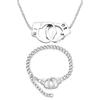 Stainless Steel Fashion Handcuff Necklace & Interlocking Bracelet Set for Women