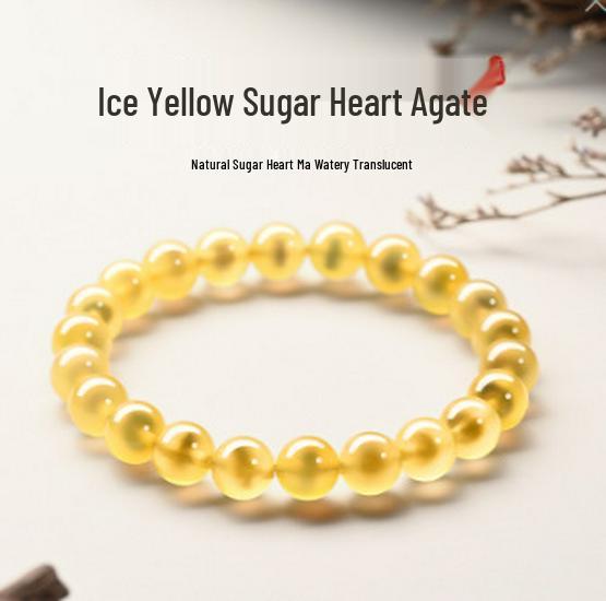 Pulseira de Ágata Coração de Açúcar Amarelo para Mulheres – Elegante Presente de Alto Valor