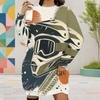 Women Plus Size Round Neck Long Sleeve Cartoon Printed White Yellow Sweatshirt Dress
