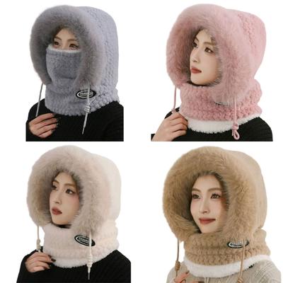 Thermal Fleece Lined Pullover Hat with Face Cover Windproof Earflap Design Balaclava For Skiing Cycling Winter Sport