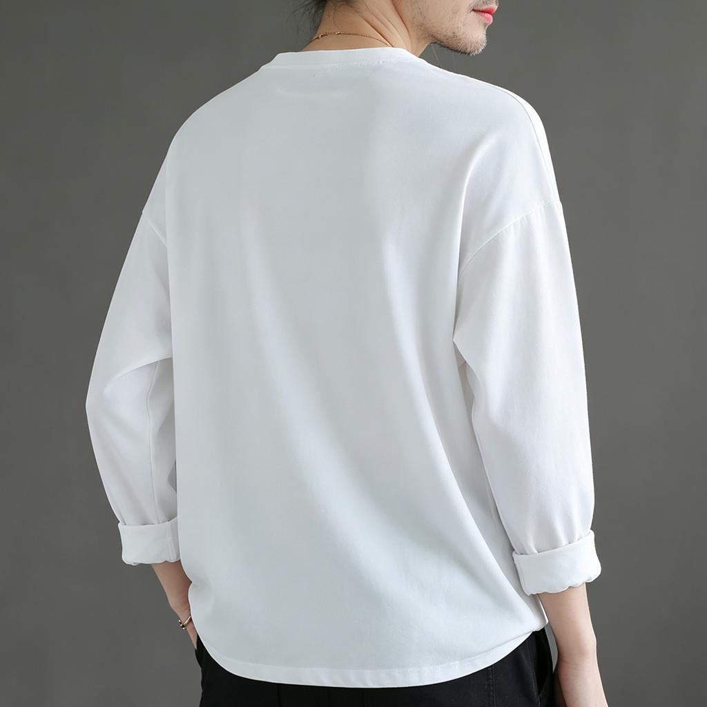 Classic Mens Big and Tall Shirts Cotton Long Sleeve Crewneck Casual Tops Plus Size Basic Tee Shirts Business Loose Men T-shirt