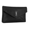 Saint Laurent Silver Logo Front Flap Grainy Lambskin Envelope Clutch Bag Large Men clutch Black 778181-AACIA-1000