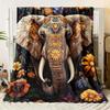 Vintage Elephant Floral Flannel Throw Blanket Wild Elephant With Flower Print Soft Warm Blanket for Sofa Bedroom Animal Lover Gift