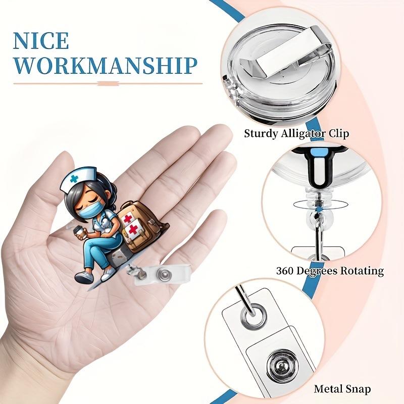 1pc Acrylic Flat Badge Reel Retractable Clip for Nurse Doctor ID Card Holder Medical Work Badge Clip Office Hospital Supplies
