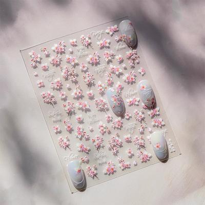 1 ks 5D Měkký reliéf Sakura Nálepky na nehty Dekorace nehtového umění Samolepicí nálepky s květinami Nálepky na nalepovací nehty