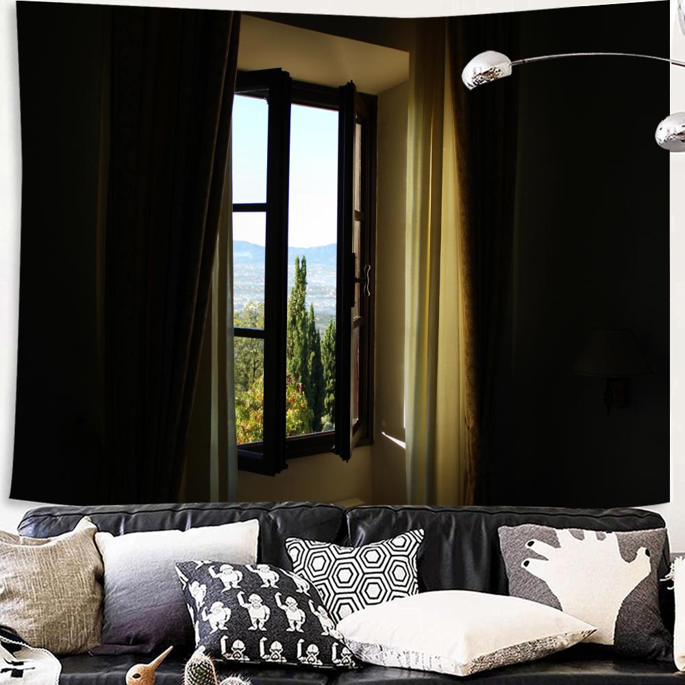 Hanging Home Decoration Wall Cloth Tapestry Imitation Window Mountain View Tapestry Sea Window Forest Wall