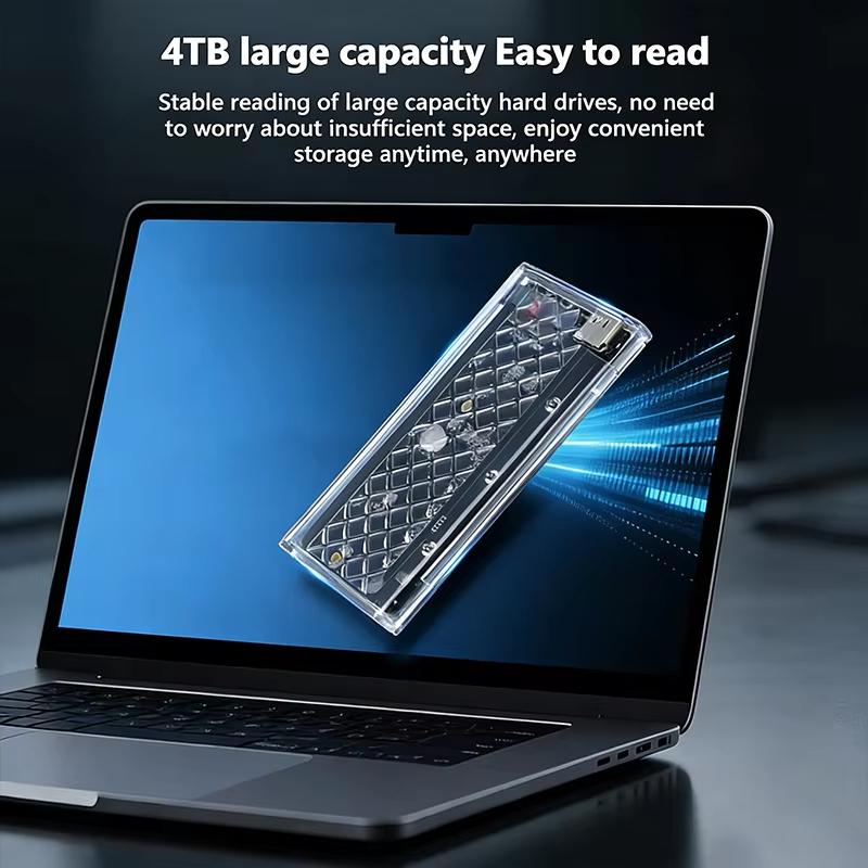 M.2 NVME/NGFF Dual Protocol SSD Enclosure Transparent Hard Drive Case USB3.2 Type-C RGB Light 10Gbps Enclosure SATA SSD Adapter