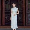 Embroidery White Sleeveless National Style New Chinese Style Suzhou Long Cheongsam Improved Young 1011 New Women's High Sense