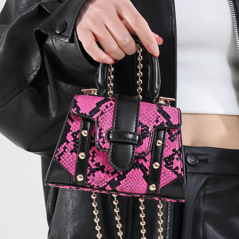 Personality Trendy Cool Spice Girl Style Mini Portable Lipstick Bag Fashion Snakeskin Pattern Temperament Chain Crossbody Bag Female