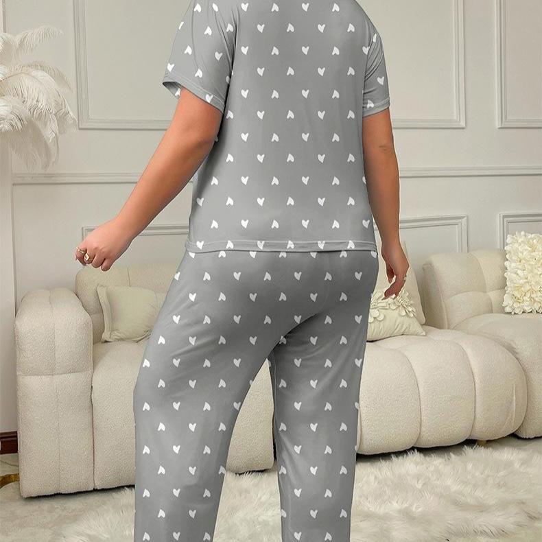 European & American Star Print Pajamas Set: Short-Sleeved Top & Trousers for Women