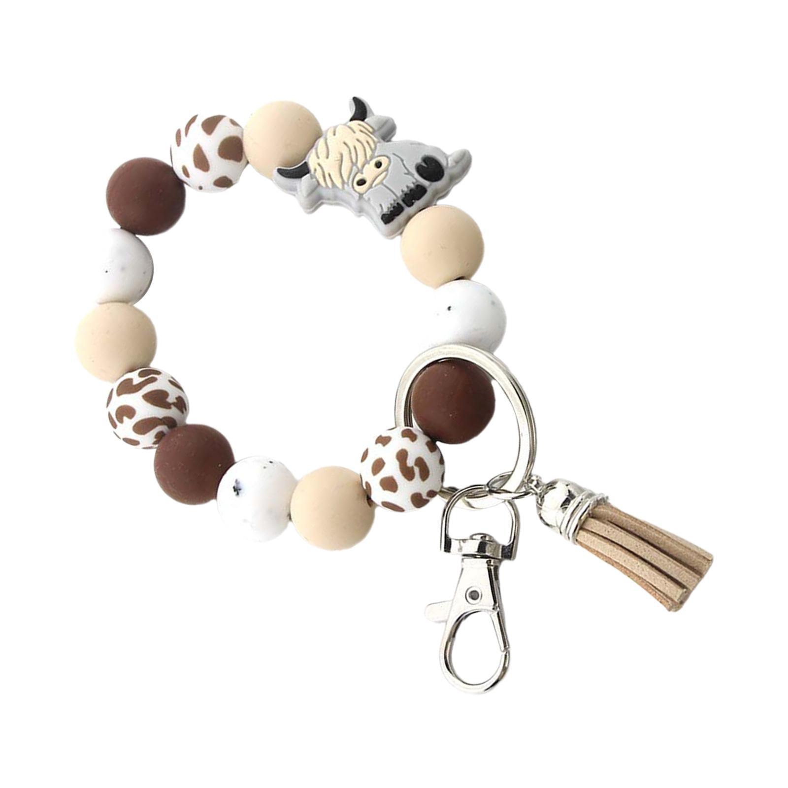

Силиконовый брелок с кисточками из коровы Хайленд, прочный силиконовый шнурок с бусинами на запястье с подвеской-брелком в виде коровы Хайленд