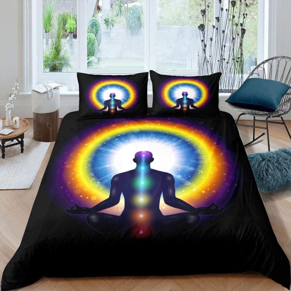 Colorful Seven Chakras Buddha Mandala Duvet Cover Indian Buddhism Theme for Women Men Teens for Bedroom Decorations Queen King