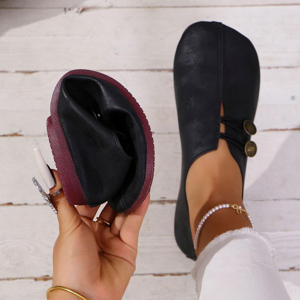 Spring and Autumn New Soft Leather Flat Bottom Casual Single Shoes Women's Round Head Shallow Mouth One Pedal Large Size Women's Shoes