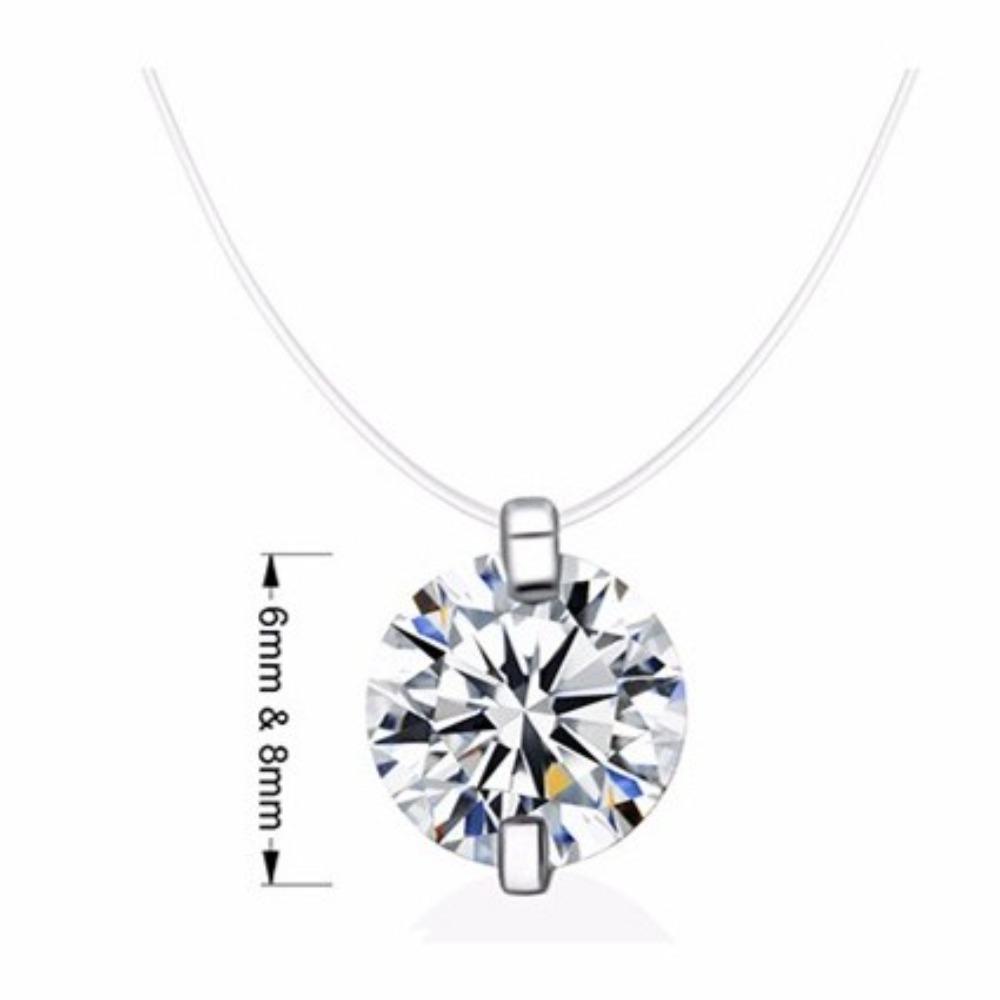 Invisible Zircon Pendant Necklace S925 Silver Solitaire Fishline Choker  for Female