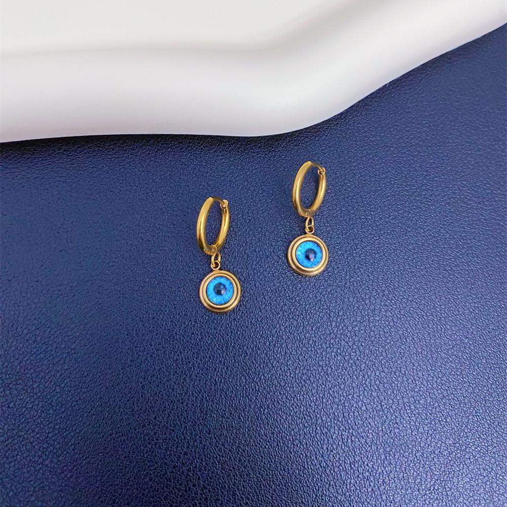 Retro Blue Demon Eye Hoop Earrings with Stainless Steel Pendant золотой