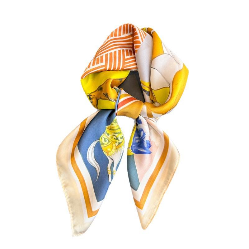Spring and summer equestrian simulation silk printing silk scarf square scarf high-end shawl sunscreen neck professional scarf headscarf scarf