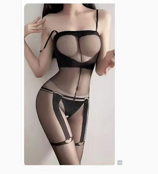 Nachtwäsche: Sexy Netz Damen Transparenter Bodystocking mit offenem Schritt Versuchungsset