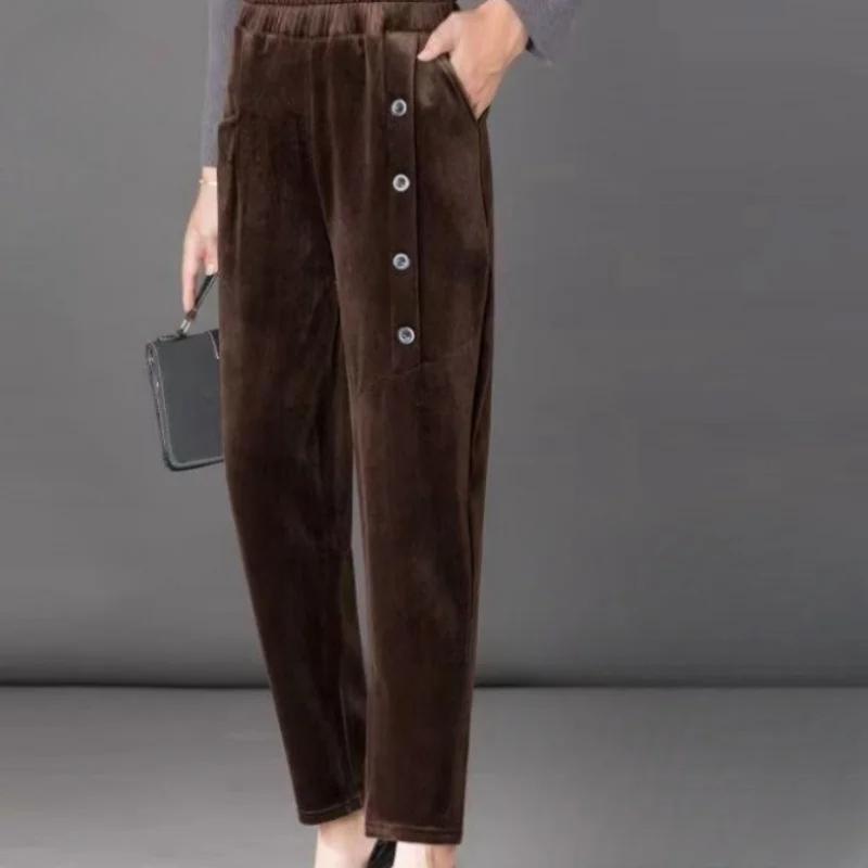 

Шикарные осенне-зимние винтажные вельветовые брюки, новые повседневные теплые длинные брюки с высокой талией, ретро-брюки до щиколотки в уличном стиле XXL кофейный