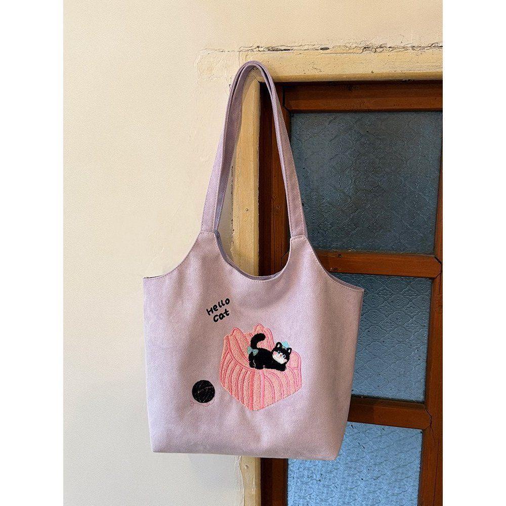 Embroidered Tote Bag with Large Capacity, Suitable for Daily Commuting, Single-shoulder Bag