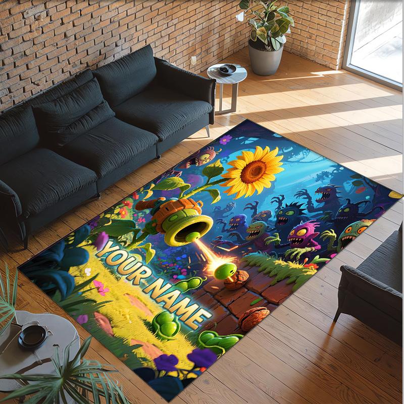 Personalized Crystal Velvet Carpet Custom Name Text,Plants vs. Zombies Anti Slip Area Rug For Home Decoration