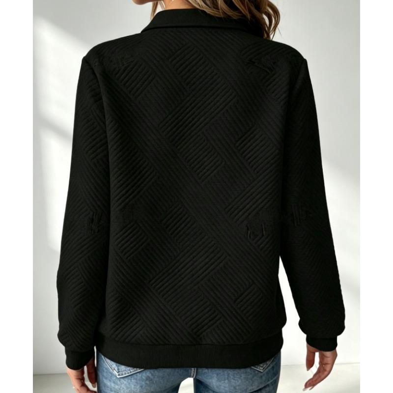 Casual Women S Loose Fit Long Sleeve Half Zip Polo Neck Solid Color Sweatshirt